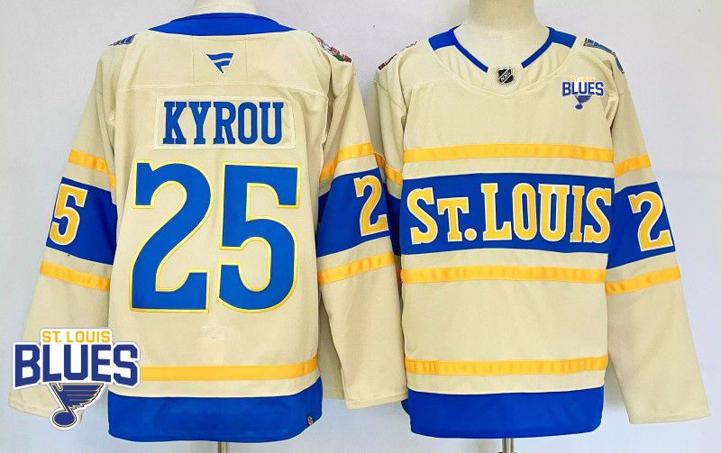 Men St.Louis Blues #25 Kyrou Cream Fanatics 2025 NHL Jersey style 2